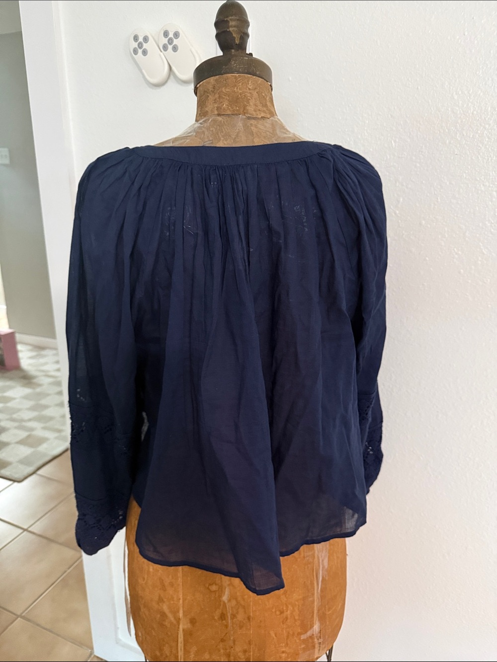 NWT aerie Navy Crochet Peasant Blouse Size S - Picture 7 of 8